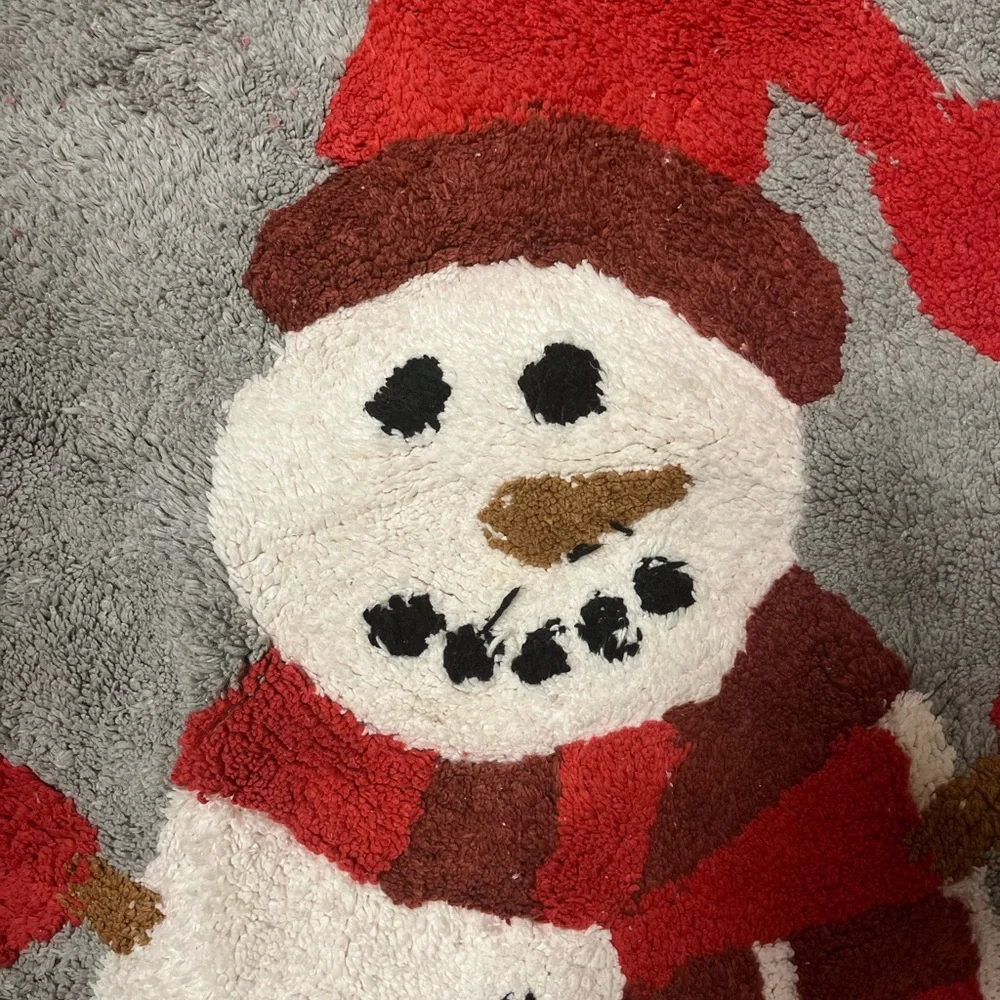 Snowman Door Kitchen Bathroom Rug Mat 30” Round Red Gray Thick 100% Cotton